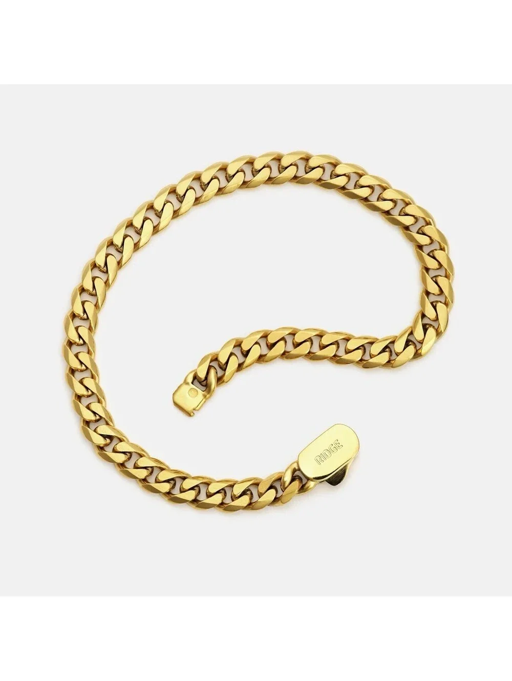 Ridge 6mm 18K Gold Over Stainless Curb Bracelet 8.5” Men’s Secure Clasp Classic